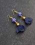 Single Blue Pottery Bead Earrings With Satin Funda